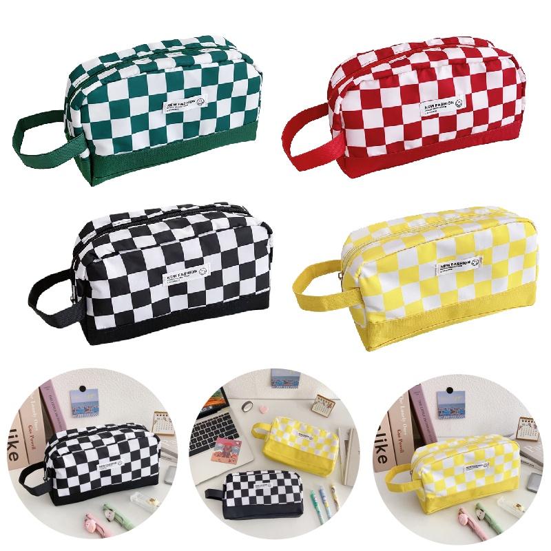 Checkered Pencil Pattern Case Large Capacity Stationery Makeup Cosmetic Gift Bag