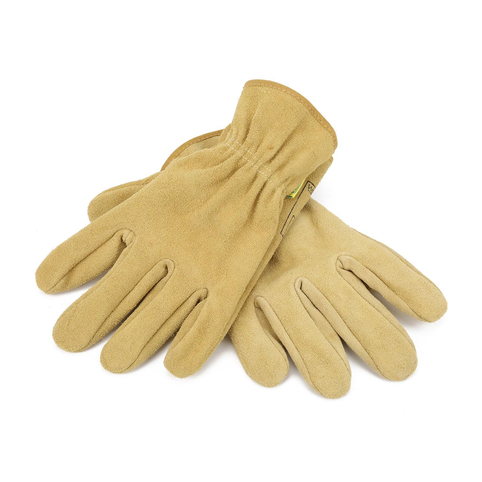 

Pair Welding Gloves WearResistant Cow Split Yellow Labor for Drivers Carry(L )