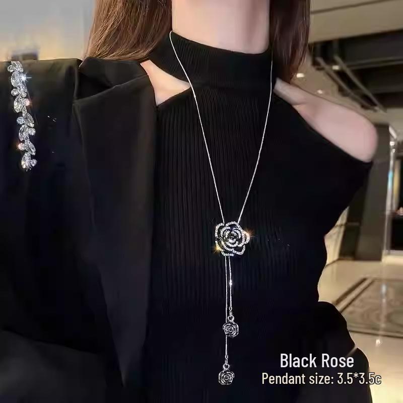 Blue Diamond Lucky Necklace: Adjustable, Luxe Sweater Chain for Women - Trendy & Versatile for Autumn/Winter