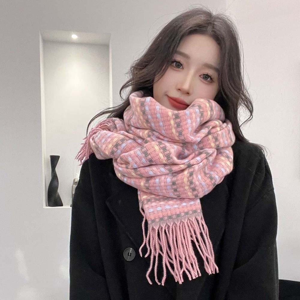 Weicher Strickwollschal Kälteabweisender Langer Schal mit Quaste Weicher Dopamin-Plaid-Schal Paar