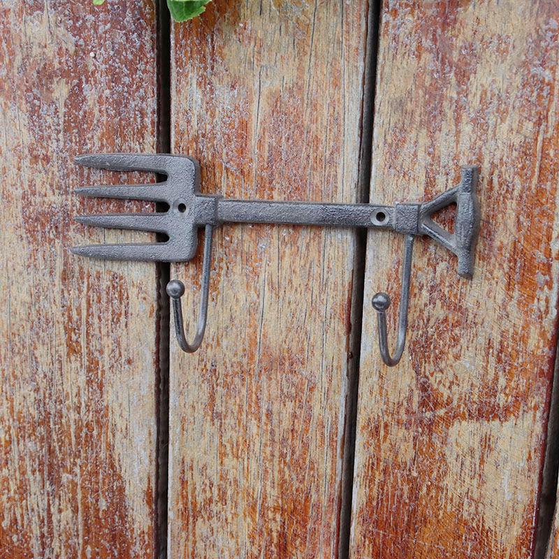 Double Hook Iron Shovel and Rake Decorative Hanging for Courtyard and Home