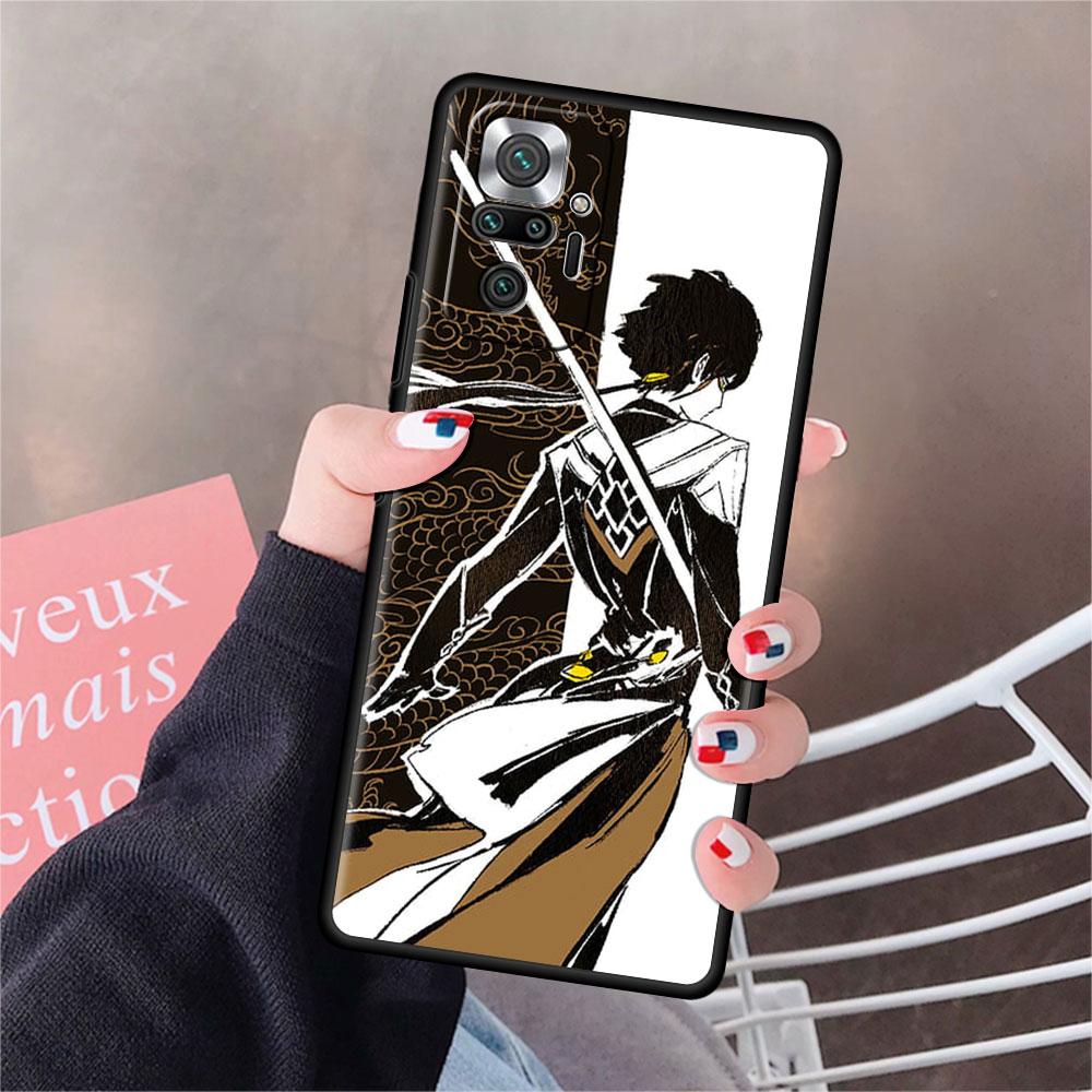 Luxury Black Phone Case For Xiaomi Redmi Note 11 10 9 8 7 Pro 9S 9A 9C 10s 8T K40 10C 10S Funda Cover Genshin Impact Beelzebul