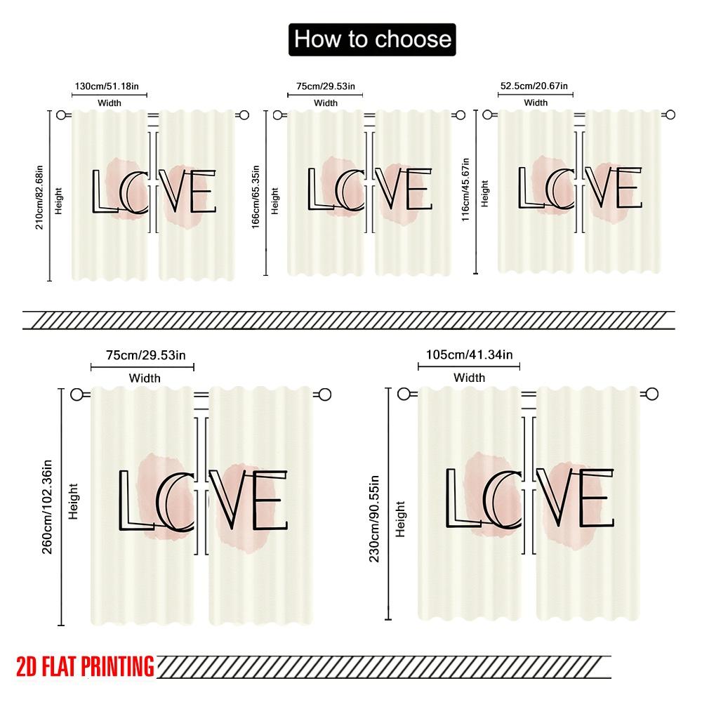 2pcs 2D flat printing Window Curtains Watercolor Blush Love Fabric Without Electricity Festive Wall Decor for Holiday Family