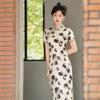 High-end new Chinese silk cheongsam summer women's 1011 new improved ink painting national style mulberry silk dress young
