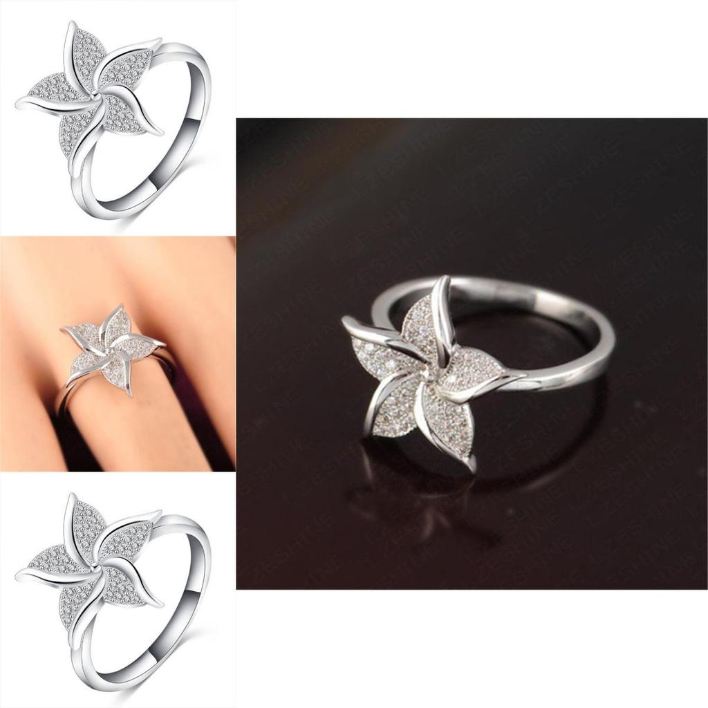 Stunning Fashion Windmill Shape Ring With Silver Plated Flower Design For Women