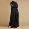 Damen Rollkragen Langarm Maxikleid Lockere Passform Einfarbig A-Linie Lässiges Abaya Langes Kleid