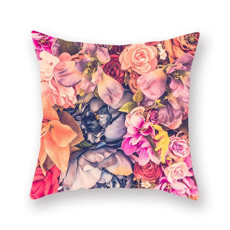 Car Living Room Sofa Cushion Cover Pink Botanical Flower Print Pattern Luxury Home Decor Pillow Cover