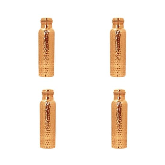 Tanirika Pure Copper Water Bottle - Hammered Design, 1 Litre Capacity, Premium Shudh Tamba, Excellent Export Quality // Pack of 4