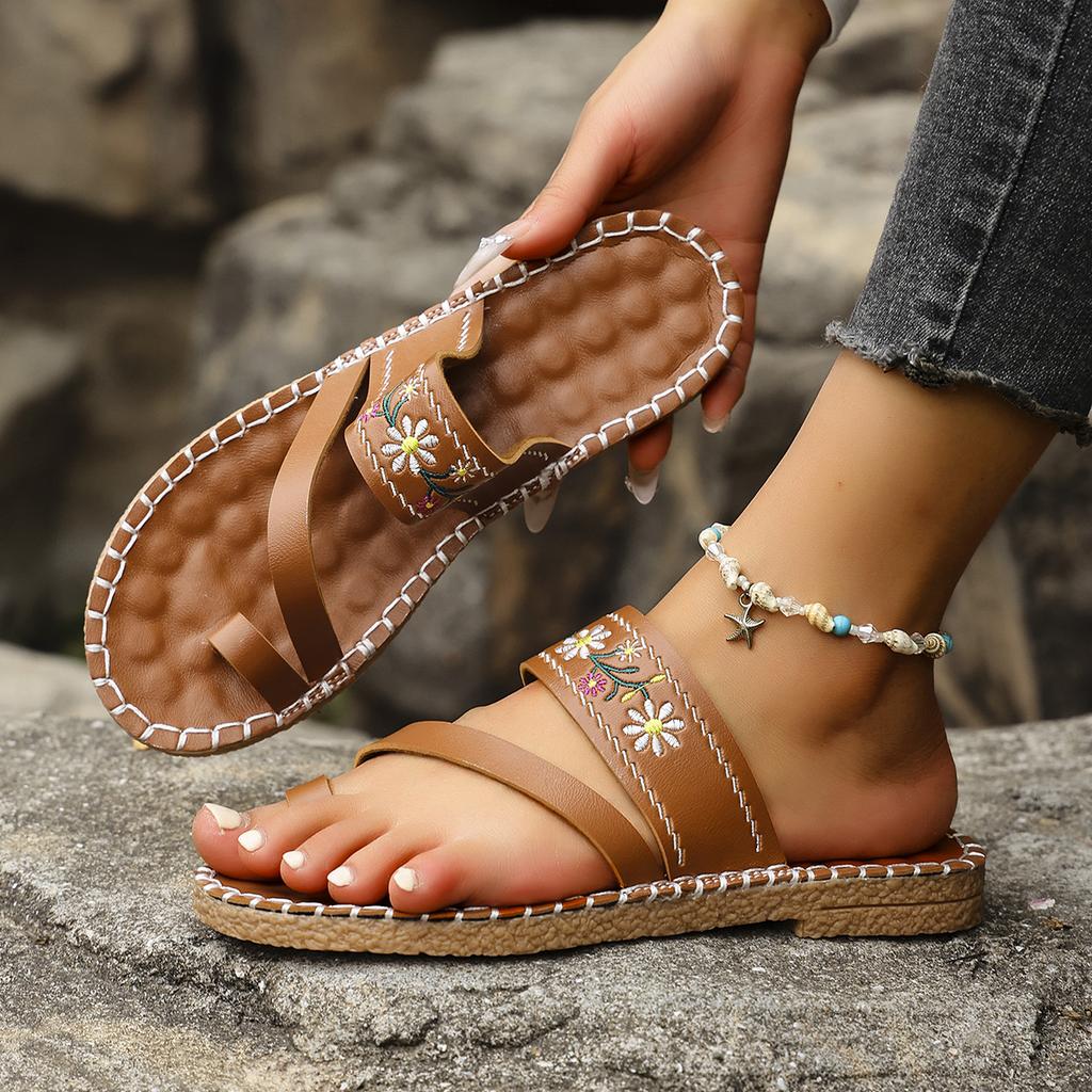 Summer Women Sandals Peep Toe Floral Sandals Comfortable Designer Slippers Outdoor Retro Lightweight Shoes Woman Slides Women
