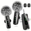 High Quality3-in-1 Mini Wireless Lavalier Microphone with Noise Cancellation & 12H Battery, Plug & Play -C Clip-On Mic for