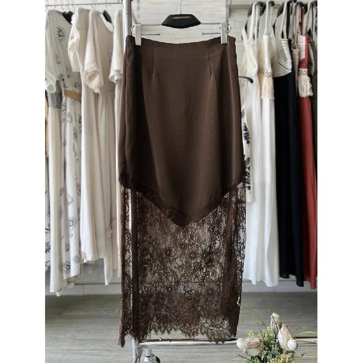 Vintage Lace Skirts Fashion Lace Patchwork Sexy See Through Skirts High Street Elegant Party Streetwear Women's Skirts