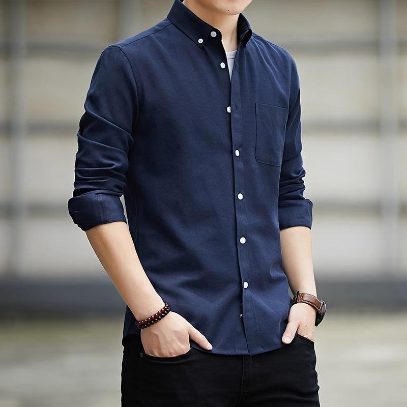 Men's Shirts Spring Slim Long-sleeved Tops Casual Lapel Shirts