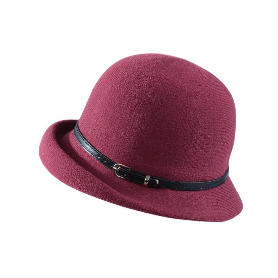 Basin Hat British Style Woolen Casual Hat with Rolled Brim Faux Leather Strap Women Autumn Winter Urban Hat