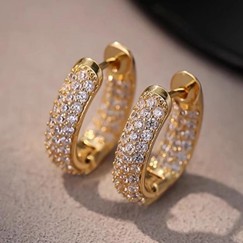 Gold Tone Pave Hoop Earrings for Women Luxurious Sparkling Fashion Jewelry