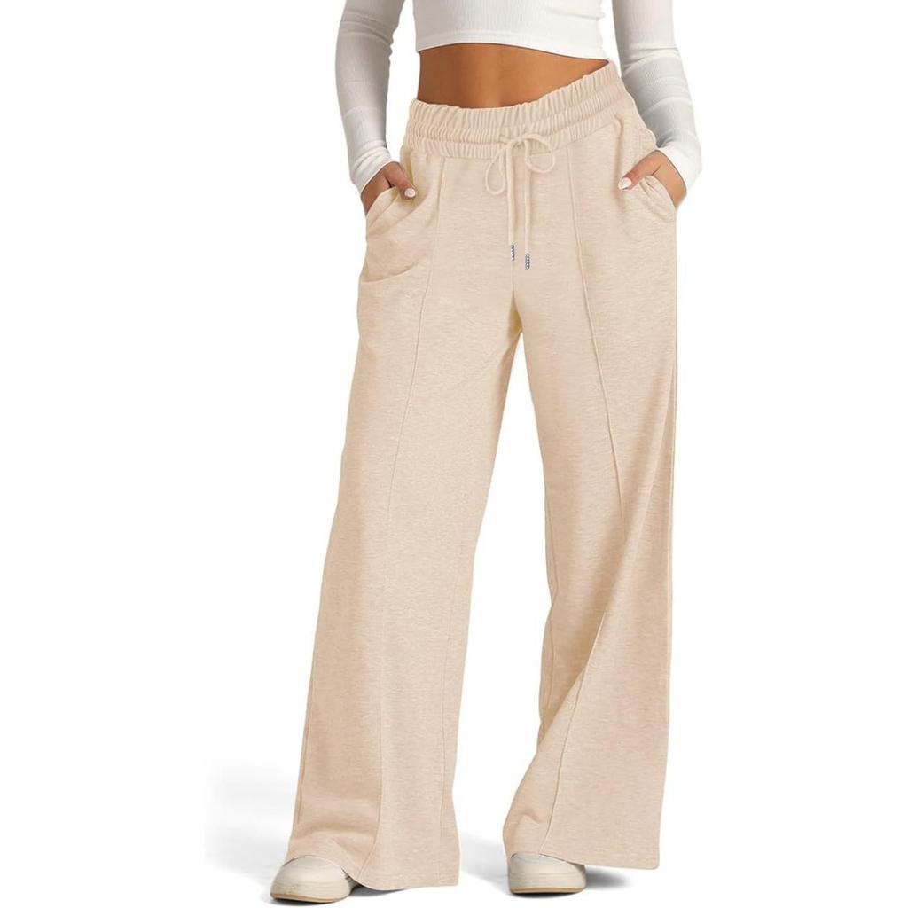 Spring Summer Women's Solid Color Casual Wide Leg Drawstring Elastic Waist Sweatpants