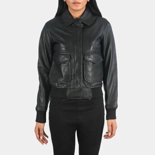 

Стильная женская куртка-бомбер из натуральной овчины ручной работы, черная, ручная работа, байкерская, повседневная 3XL чёрный