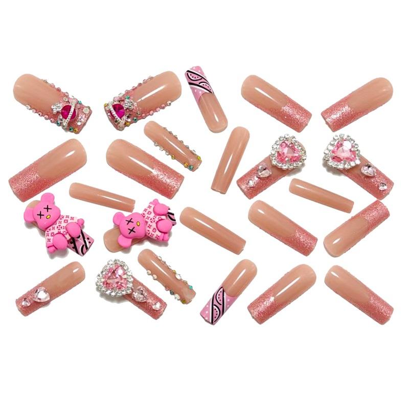24 Pieces Of Handmade Wearable Nail Polish Pink Trendy Bear Nail Polish Planet Love Nail Polish Wearable Nail Polish