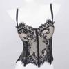 Hot-Selling Black Lace Sexy Hollow-Out Camisole Slim-Fit Tank Top with Chest Pads for Women