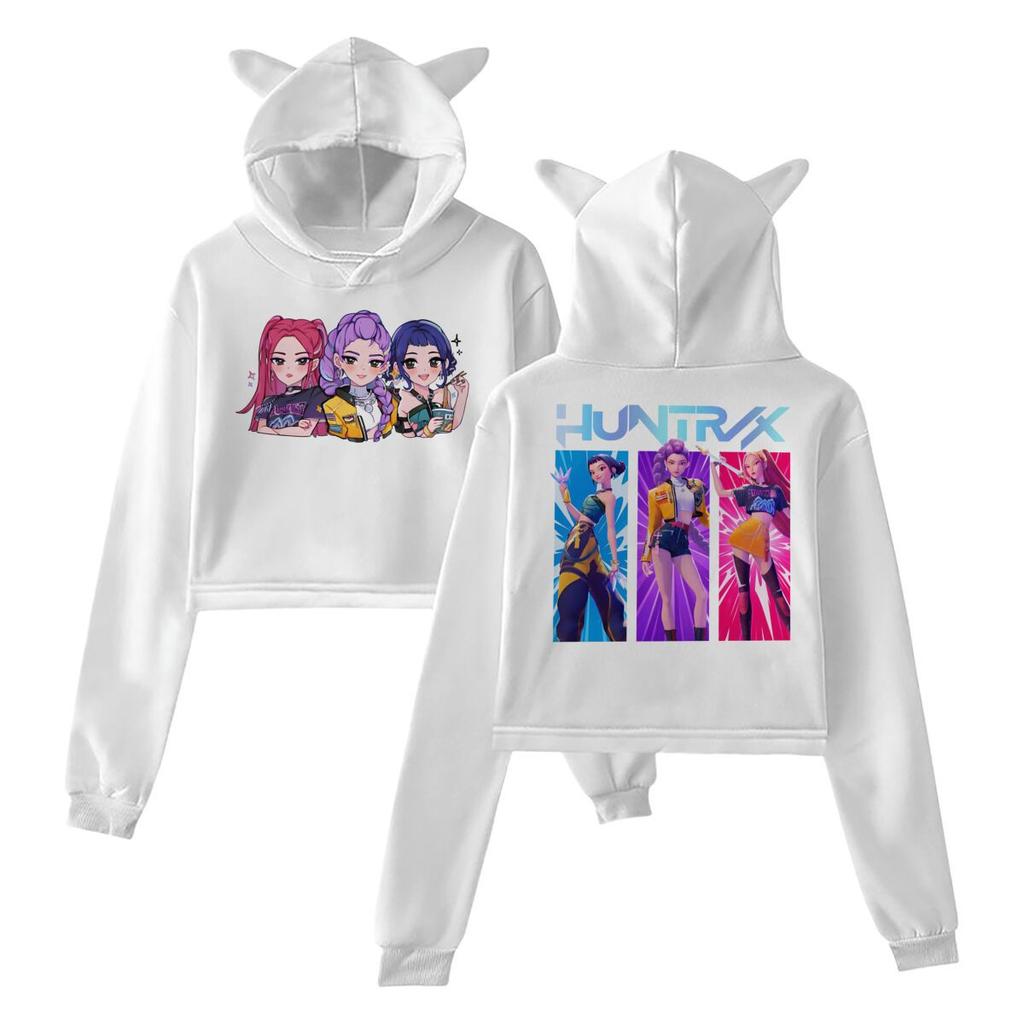 Harajuku Streetwear Hoodie Women 2025 Girls Clothing Hot Movie KPop Demon Hunters Print Cat Ears Long Sleeve Crop Tops Girls Fashion Hoodies