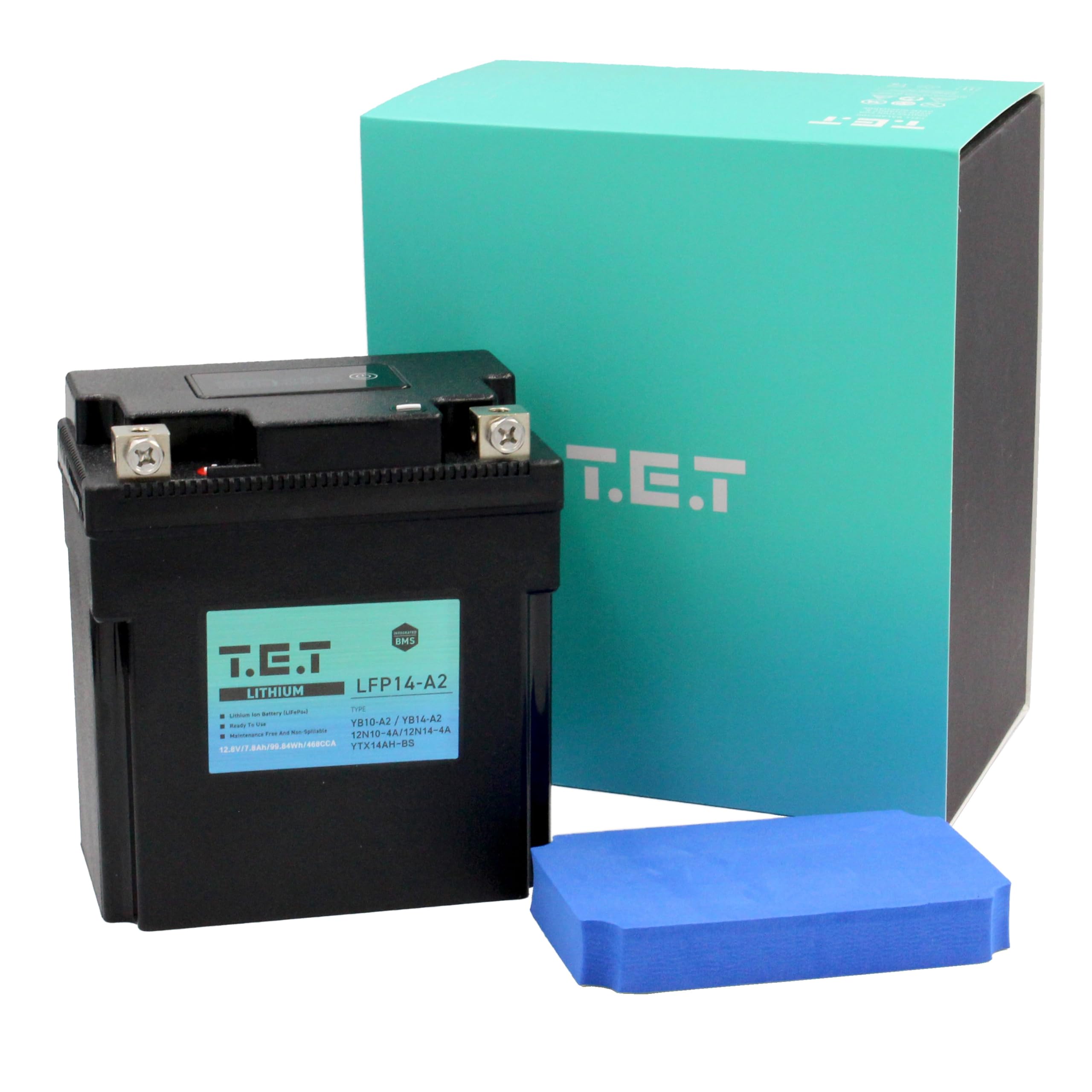 

Аккумулятор для мотоцикла с BMS и гарантией T.E.T LFP14-A2 Сверхлегкий литий-ионный YB10-A2/YB14-A2, 7.8 Ач, 468 CCA, 99.84 Втч, Вольтметр, LiFePO4,