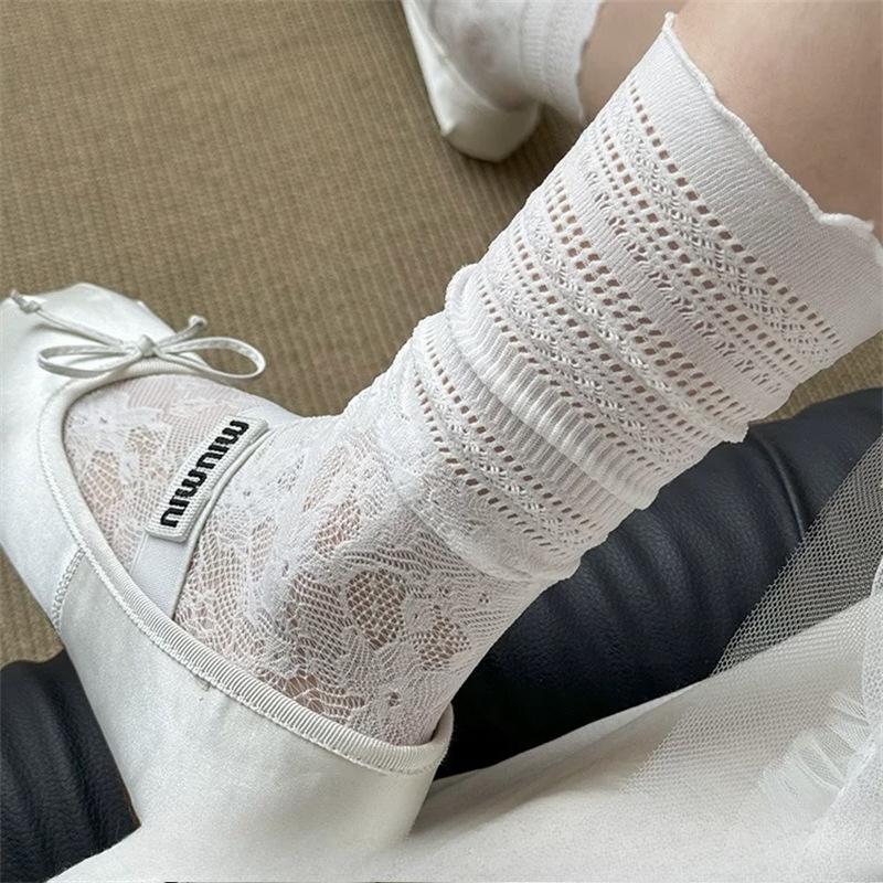 

Женские летние тонкие полые кружевные балетные гольфы-трубы 1 pair чистый белый