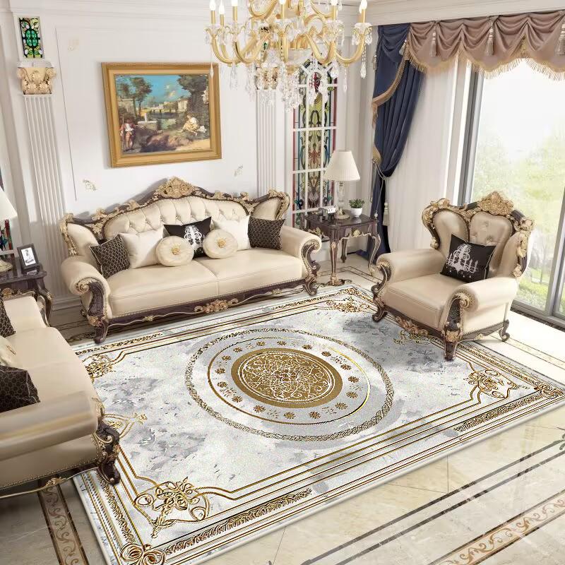 Retro European Carpets for Living Room Washable Carpet Home Bedroom Decoration Luxury Gold Large Rug 200x300 Non-slip Bath Mat