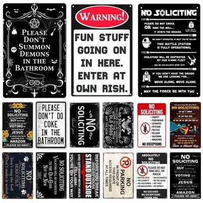 No Soliciting Funny Metal Sign for House Office Shop Decor Please Do Not Knock Or Ring Doorbell Warning Sign Halloween Decor