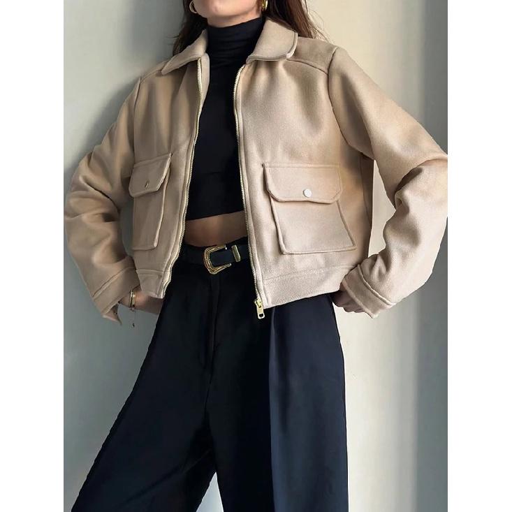 Women's Zipper Jacket Coat New Winter Long Sleeve Pocket Outerwear Coat Short Street Elegant Women's Jacket