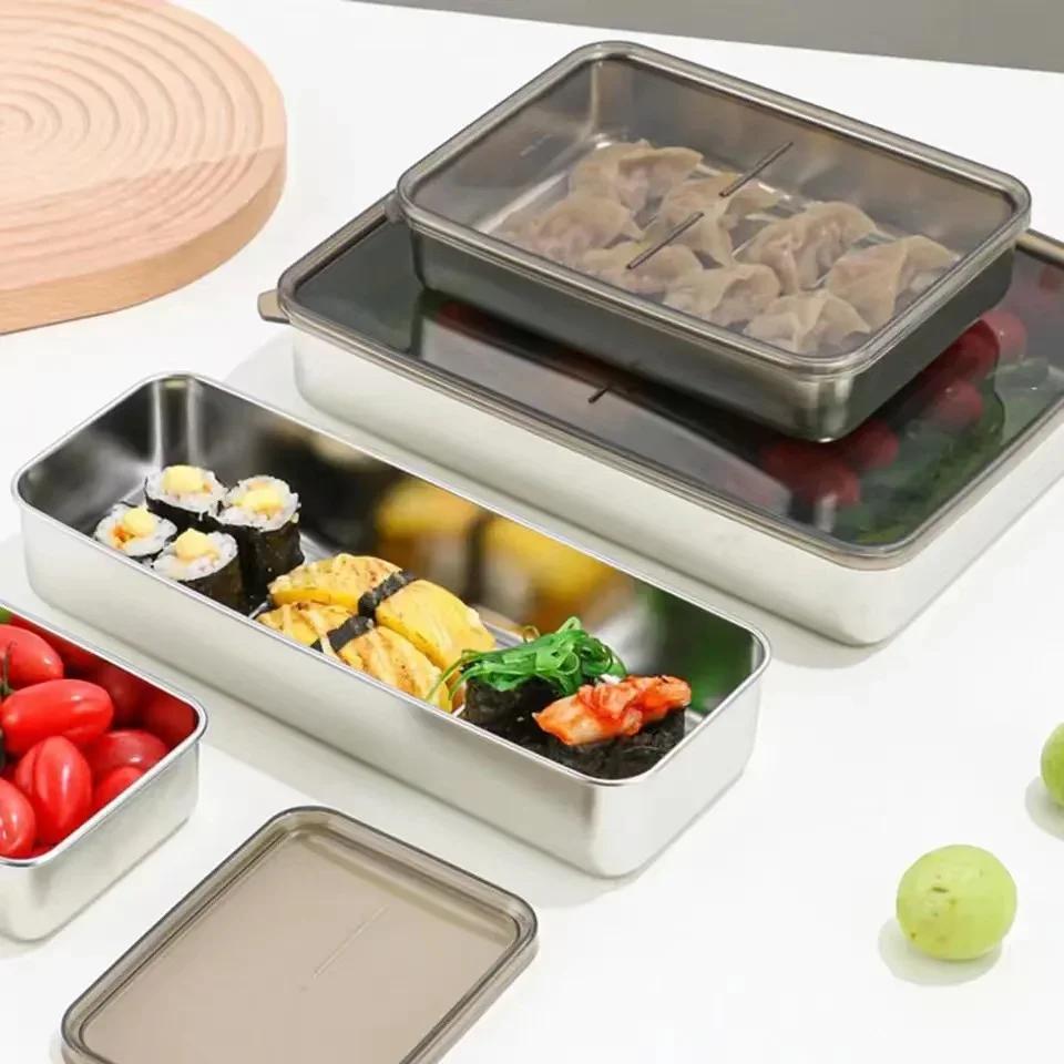 Edelstahl Kühlschrank Fleisch Aufbewahrungsbox Lebensmittel Aufbewahrungsbehälter mit Deckel Kühlschrank Organizer Behälter Küchenaufbewahrung