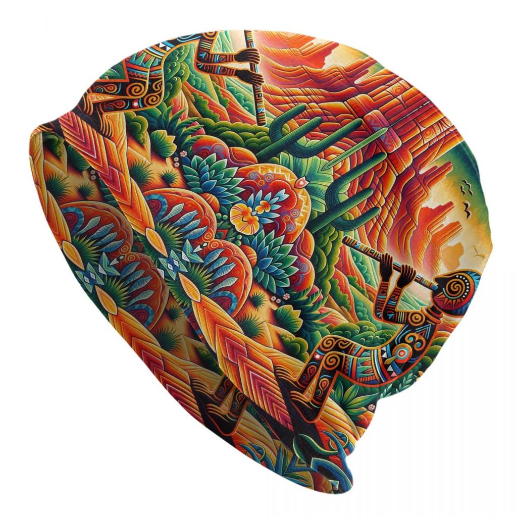 Custom Southwest Tribal Native American Kokopelli Skullies Beanies Caps Streetwear Winter Warm Knit Hat Adult Unisex Bonnet Hats