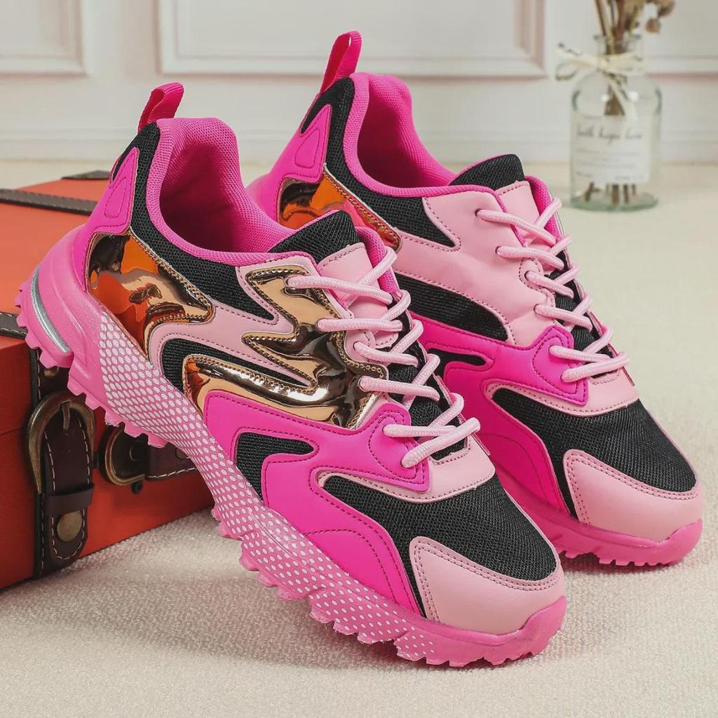 Modne sneakersy casual w stylu color-block z grubą podeszwą dla zwiększenia wzrostu - Unisexowe buty typu 'daddy' w stylu europejskim i amerykańskim