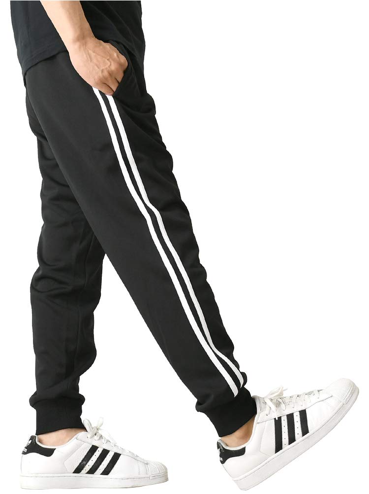 LaFleur M3 Men's Stretch Jersey Pants with Side Stripes, UPF 50+ UV Protection, Size RQ0907, Size L, D4 (Black X White 2-Line) (Regular)