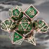 7 Pcs Green Golden Skull Metal Dice Solid Metal Polyhedral Dice Set Suitable for Role-Playing RPG Board Game Card Game