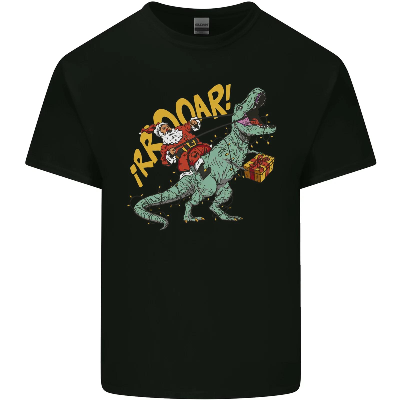 Santa Claus Riding a T-Rex Dinosaur Christmas Kids T-Shirt Childrens S