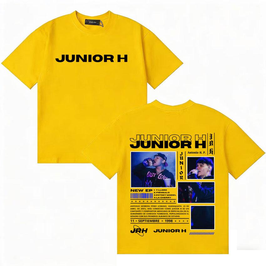 Streetwear Rapper Junior H New Album Tour T Shirt Unisex Women Short Sleeve Gothic Double Sided Print Hip Hop Casual Y2K Tee Unisex