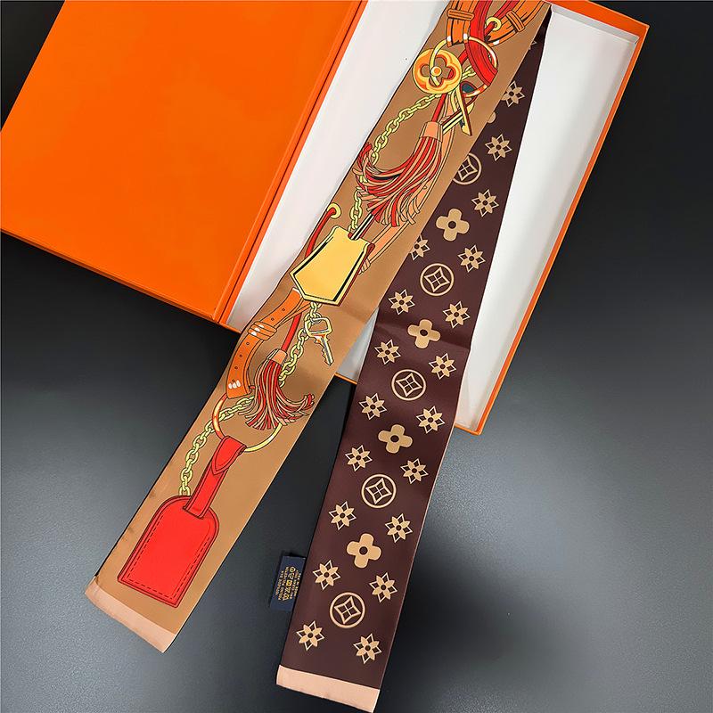 Silk scarf high-end new double-sided printing imitation silk scarf tied handbag headband decorative scarf headband