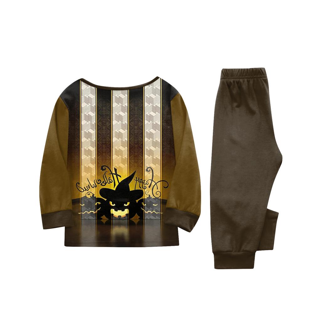 Family Matching Halloween Print Pajama Set Long Sleeve Top and Pants for Parents and Children