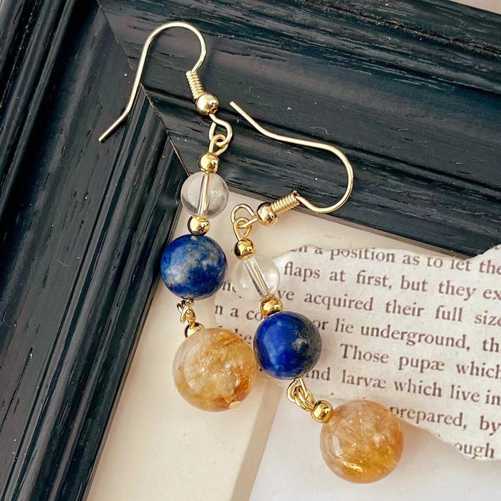 Vintage High Quality Natural Citrine White Crystal Lapis Lazuli Earrings Earrings
