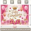 2D Pink Gold Crown Feliz Cumpleaños Backdrop for Princess Birthday Party