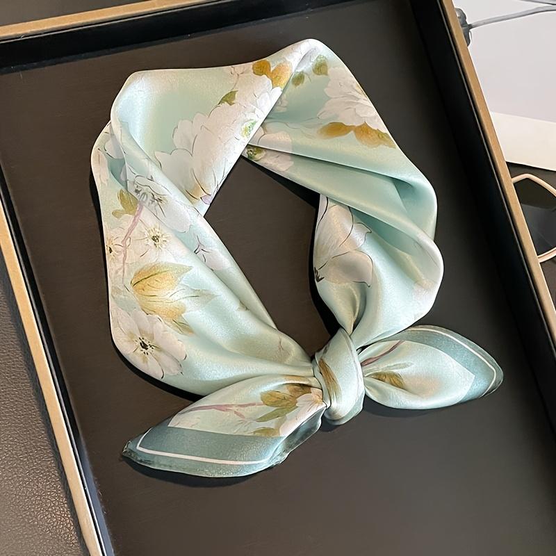 1pc Chic Silk-Like Scarf, Light Green Floral Design, Perfect for Casual & Formal Looks, Women's Neck Accessory