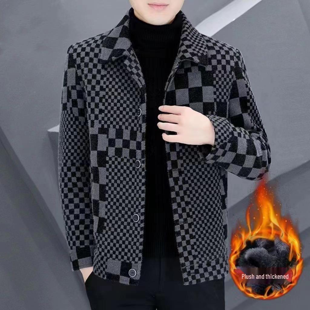 2025 Men's Wool Blend Lapel Coat: Versatile Thickened Autumn/Winter Jacket