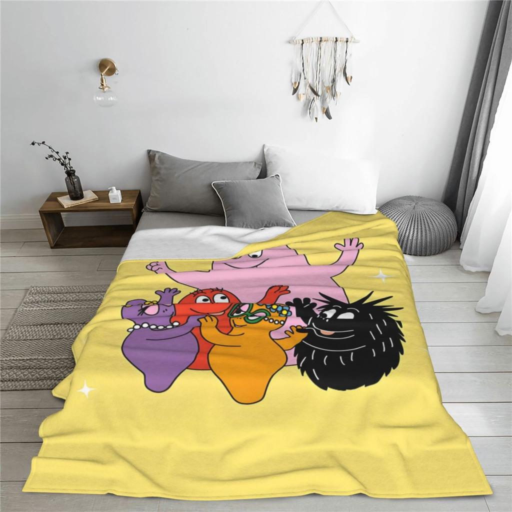 Custom Funny Cartoon Barbapapa Wallpaper Blankets Warm Flannel Throw Blanket For Sofa Office Bedspreads