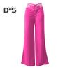 Women Wide Leg Pants High Waist Hollow Cross Waistband Slightly Flared Trousers Solid Color Casual Long Pants Streetwear