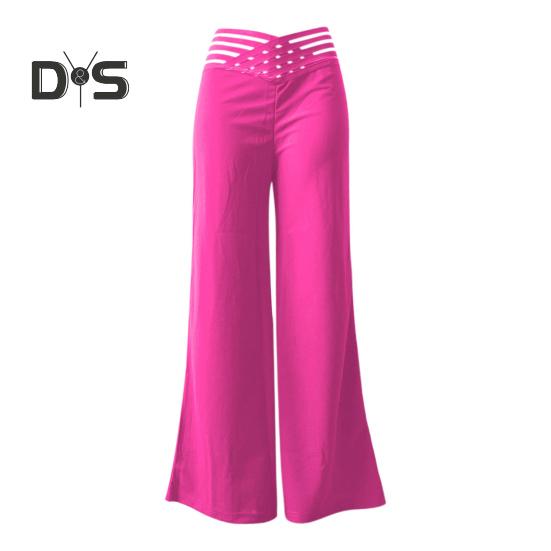 Women Wide Leg Pants High Waist Hollow Cross Waistband Slightly Flared Trousers Solid Color Casual Long Pants Streetwear