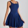 Sleeveless Women Tennis Dress Lace Up Badminton Skirts Casual Workout Romper Dress  Gym Workout