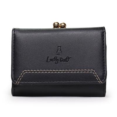 Lucky Tail Women's Bifold Flap Wallet with Cat Trifold Design, Compact (Black)