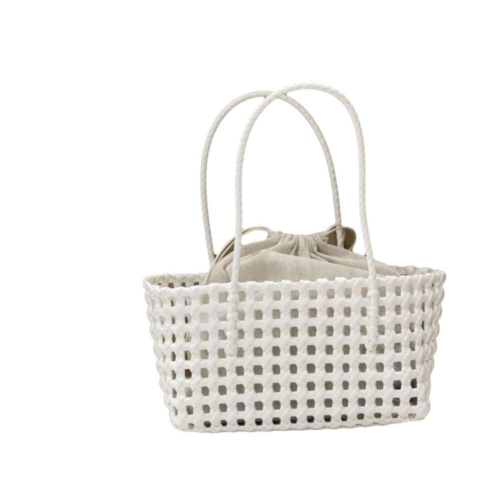 Plastic Hollow Weave Bag Countryside Style Bohemian Style Vegetable Basket Bag Vacation Style Large Capacity Beach Tote Bag