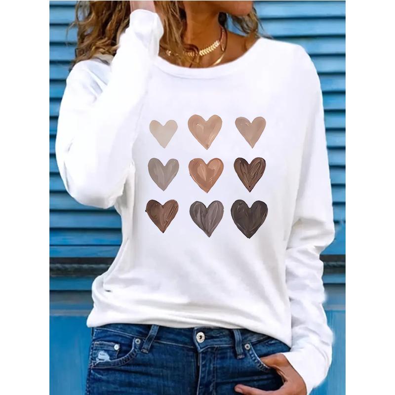 Women All Seasons Long Sleeve T Shirt with Heart Pattern Print Clothes Women's Casual Graphic T-Shirt Gothic Tees Tops Tshirt