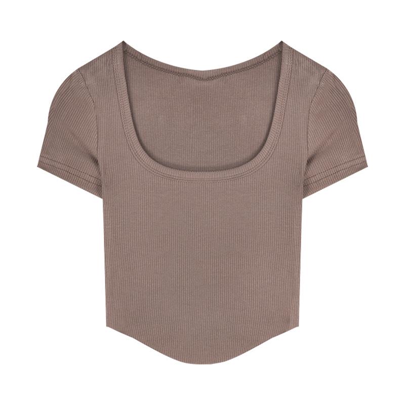 2025 Summer Irregular High Waist Ribbed T-shirt - Women's Slimming Short Sleeve Top