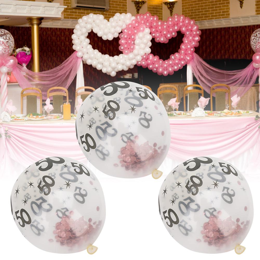 10Pcs Latex Transparent Balloon with Nnumber 50 Pattern for Birthday Party Wedding Anniversary Decor